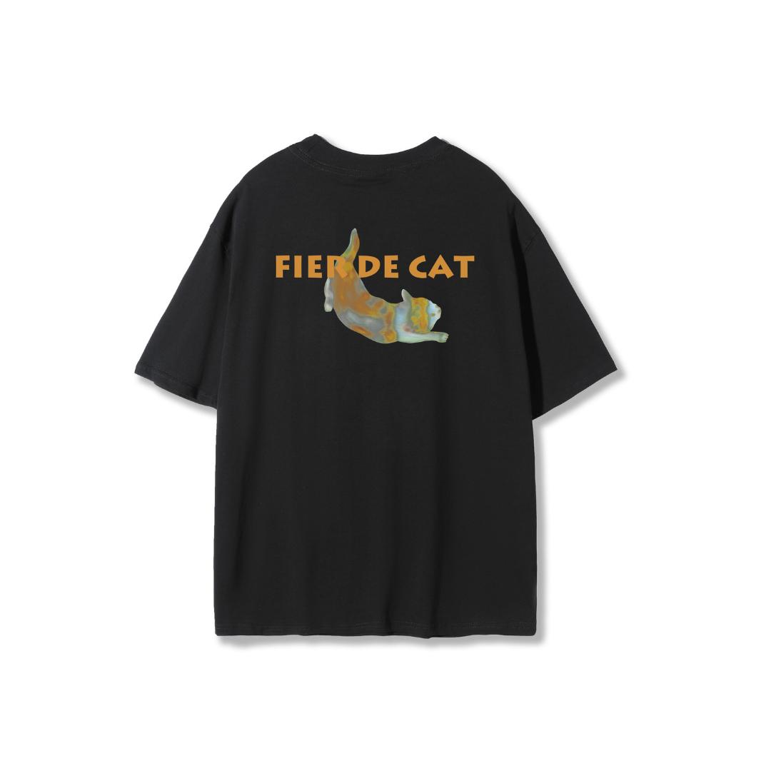 2072ffba45fc458ea3a3f93fe824531a~tplv-aphluv4xwc-origin-jpeg Fier De Moi T-Shirt Stretching Cat Short Sleeve Black - Gambar 1