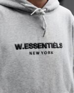 W Essentiels Hoodie Ecume Oversize Mid Logo Misty Grey - Gambar 5
