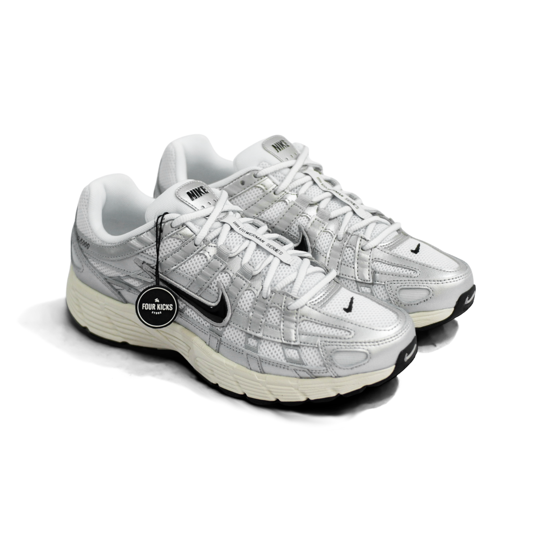 Nike Sport Lifestyle Shoes P-6000 White Metallic Silver Flat Silver Black Mens CD6404 105 (2) Nike P-6000 White Metallic Silver Flat Silver Black Unisex CD6404 105 - Gambar 1