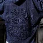 W Essentiels Hoodie Les Roanne Type-03 Distressed All Over Embroidery Navy - Image 2