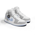 Nike Air Jordan 1 Mid Wolf Grey Aluminum Womens BQ6472 105