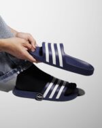 Adidas Adilette Aqua Slides Dark Blue Cloud White Unisex F35542 - Gambar 3