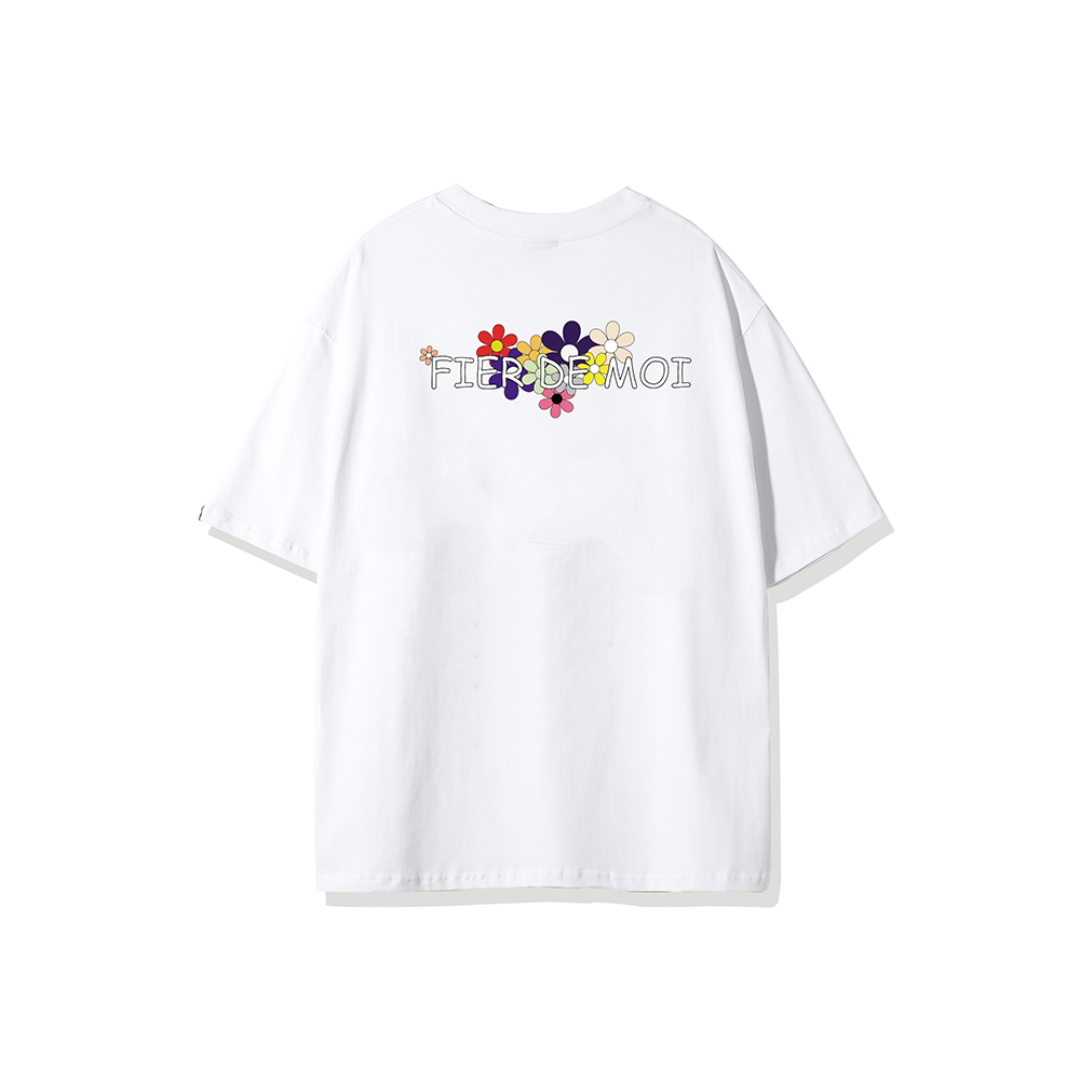 Fier De Moi Tshirt Colorfull Flowers Short Sleeve White (2) Fier De Moi Tshirt Colorfull Flowers Short Sleeve White - Gambar 1
